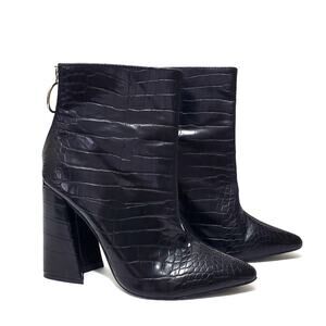 Fashion Nova | Cheryl Patent Leather Textured Reptile Chunky Heel Booties